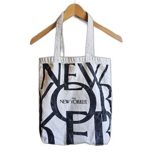 The New Yorker Black White Canvas Tote Bag 15"x15" Reusable, Open Top